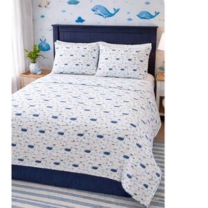Scout Full Sheet Set – Whale Print | Full Size | 4pc Coastal Kids Bedding